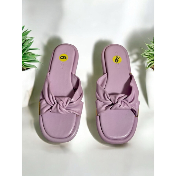 Size 9 Coach Brooklyn Leather Sandals Violet Lilac Purple Twist Knot Slides - Picture 1 of 5